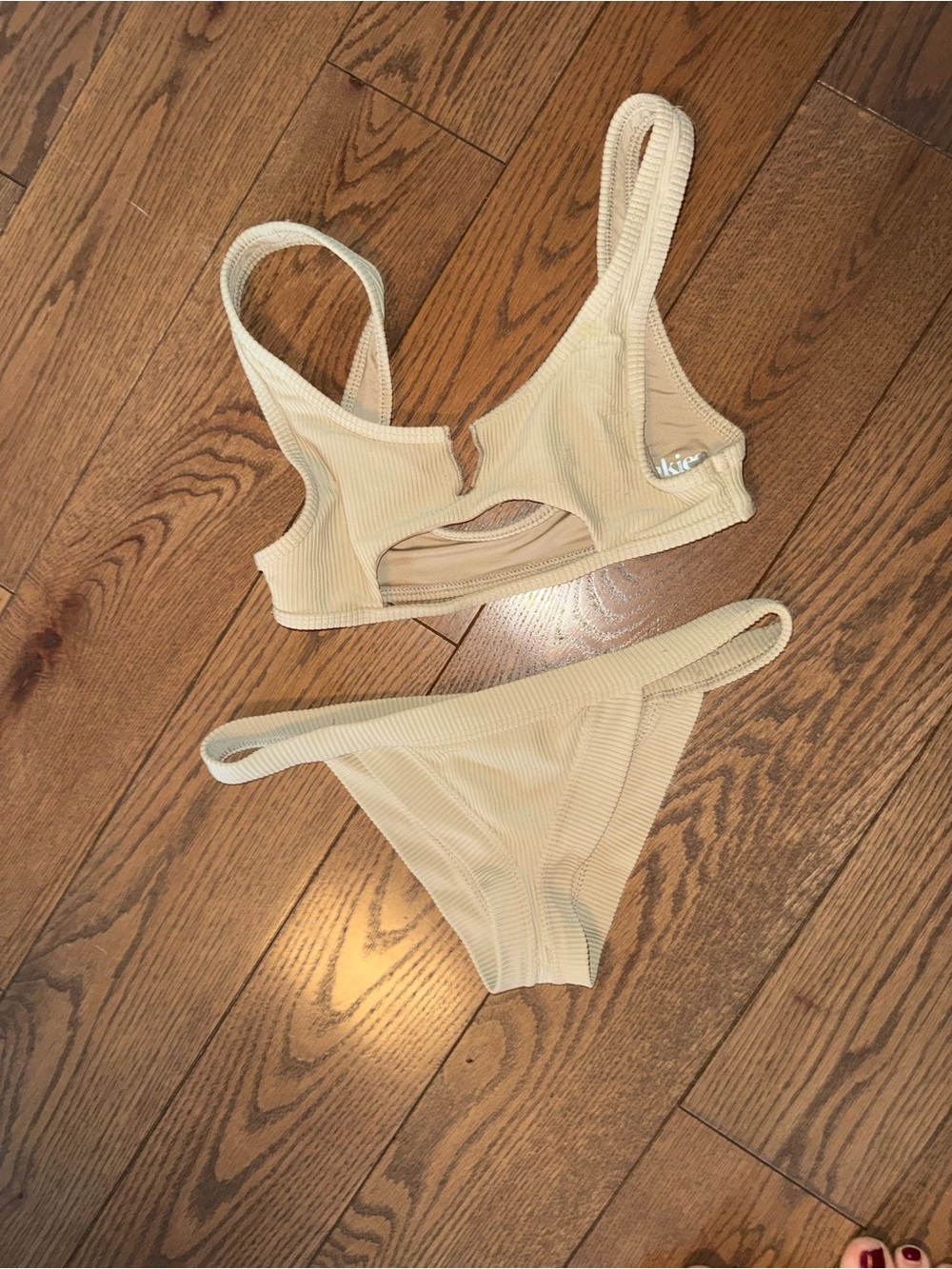 Frankie’s Bikinis Beige Ribbed Two-Piece Bikini Set